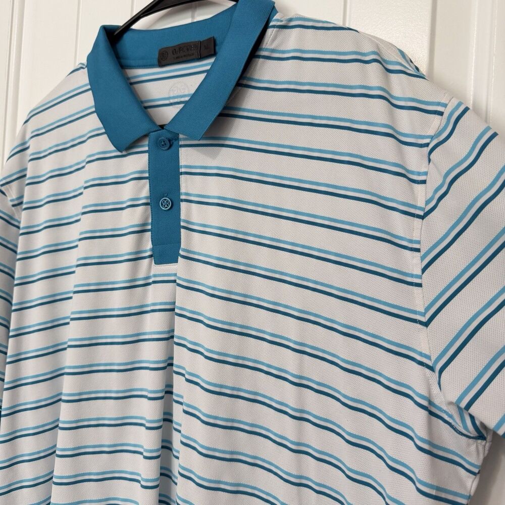 G/Fore Short Sleeve Golf Polo Shirt Men’s XL Performance Teal Blue Striped
